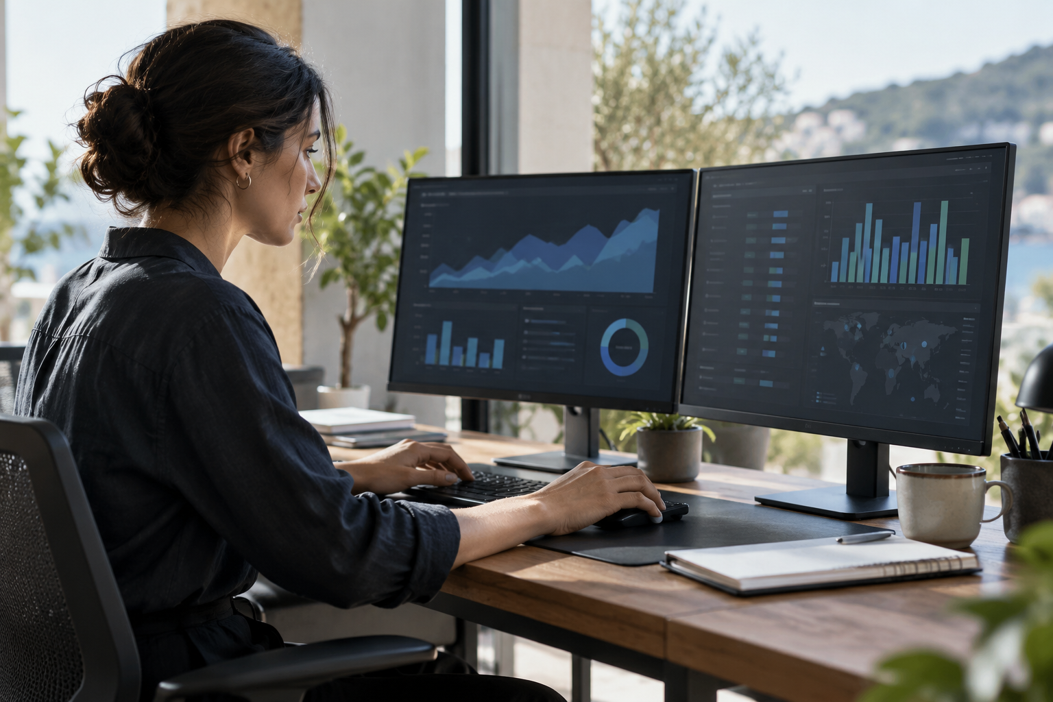 Escena ilustrativa de trabajo con conexiones y fuentes de datos